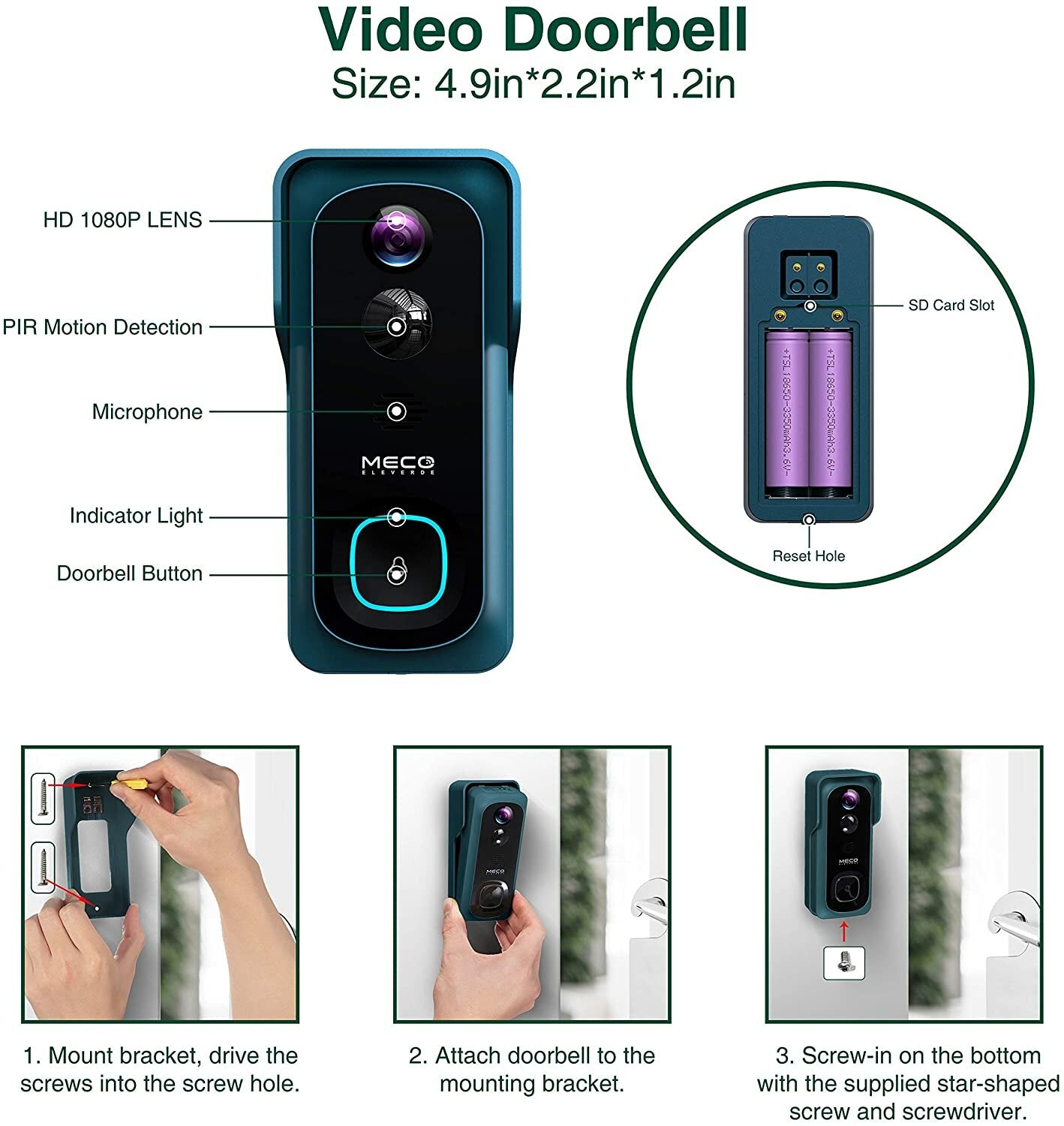 1080P Wireless Video Doorbell Camera with Free Chime, WiFi, Night Vision, IP65 Waterproof