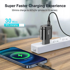 65W GaN 2-Port USB PD Charger, Fast Charging Adapter for iPhone, Samsung, Huawei