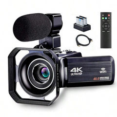 4K Video Camera Camcorder: 18X Zoom, 48MP, 3.0" Touchscreen, Mic, Remote, Night Vision, 2 Batteries for Vlogging