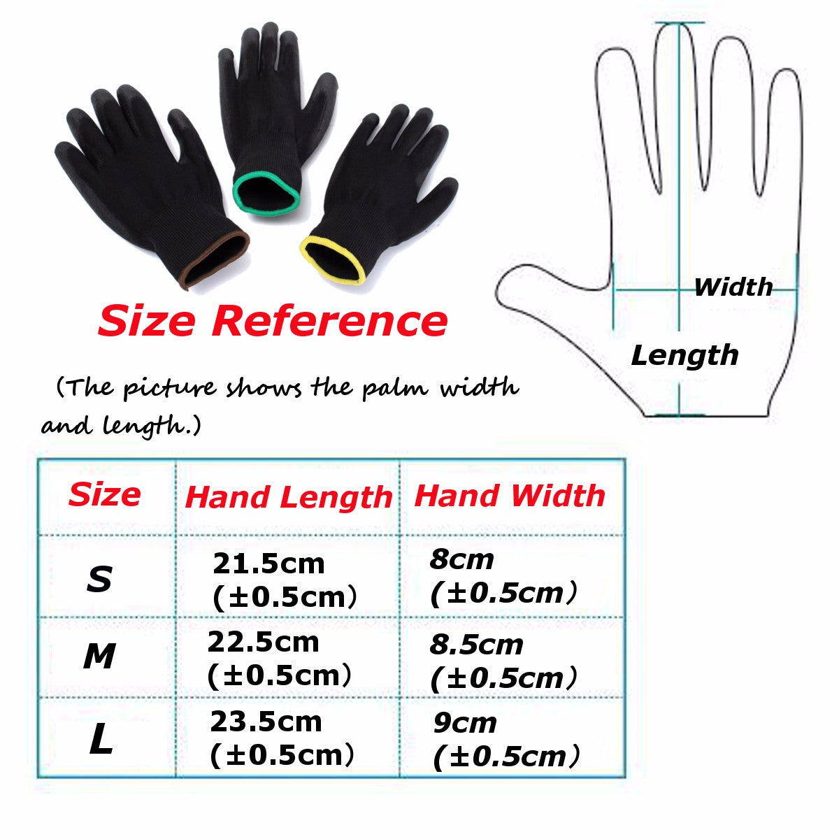 12 Pairs Black PU Safety Work Gloves - Palm Coated, S/M/L Sizes Available