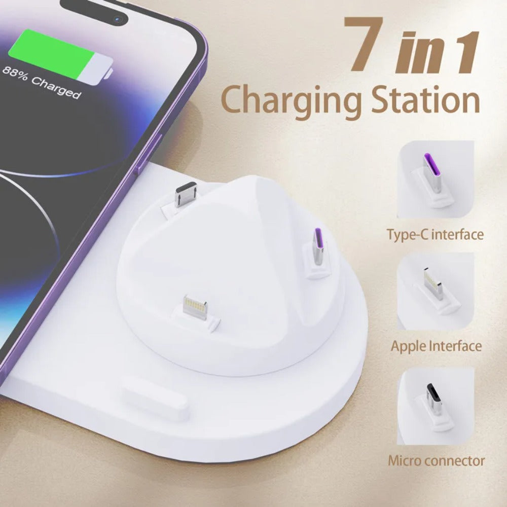 30W 7-in-1 Wireless Charger Stand for iPhone 14/13/12 Pro Max, Apple Watch, and AirPods