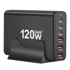 120W GaN 6-Port USB PD Ladegerät, Schnellladestation für iPhone, Huawei, Samsung