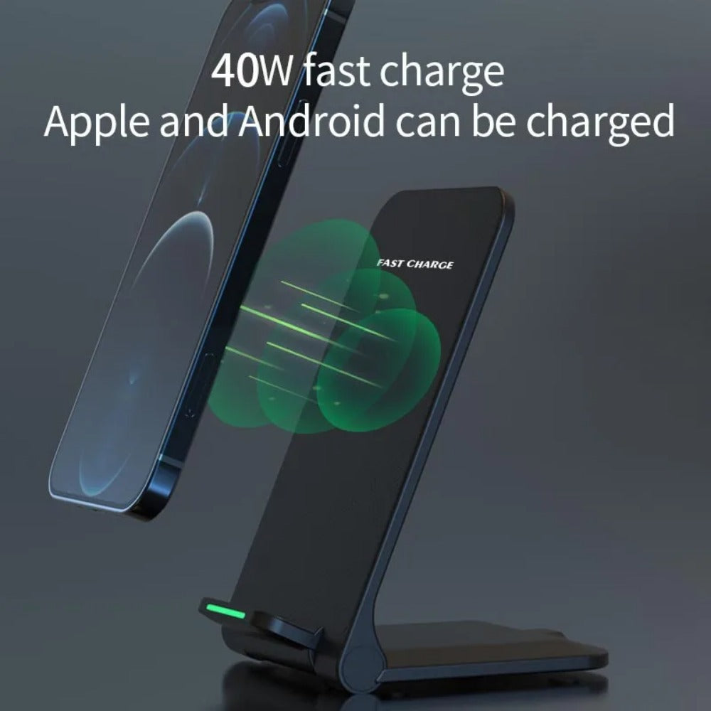 100W Foldable QI Wireless Charger Stand for iPhone 12-15 Pro, Samsung S22-S9, Xiaomi, Huawei