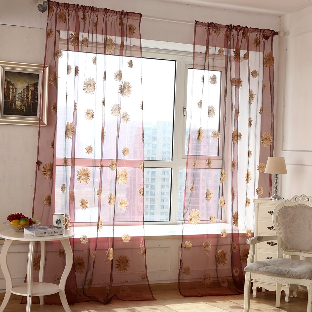 1x2m Sunflower Voile Sheer Curtain Panel - Transparent Window Room Divider Home Decor