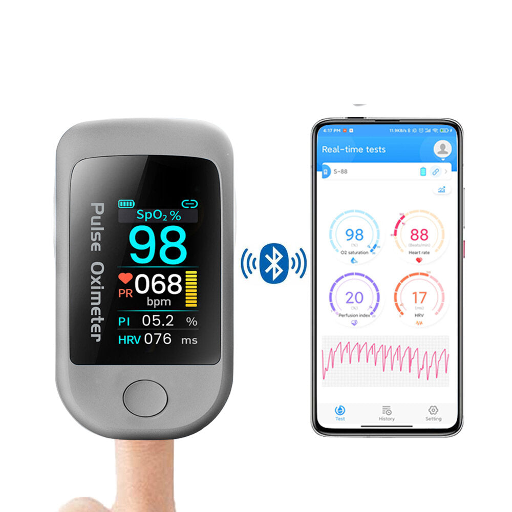 Boxym Smart Bluetooth 5.1 Fingertip-Pulsoximeter HRV-Monitor mit App-Steuerung für Android und iOS