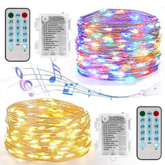 16.4FT/32.8FT 50/100 LED Music String Lights, Battery Powered, Waterproof, Remote Control, Home Party Decor