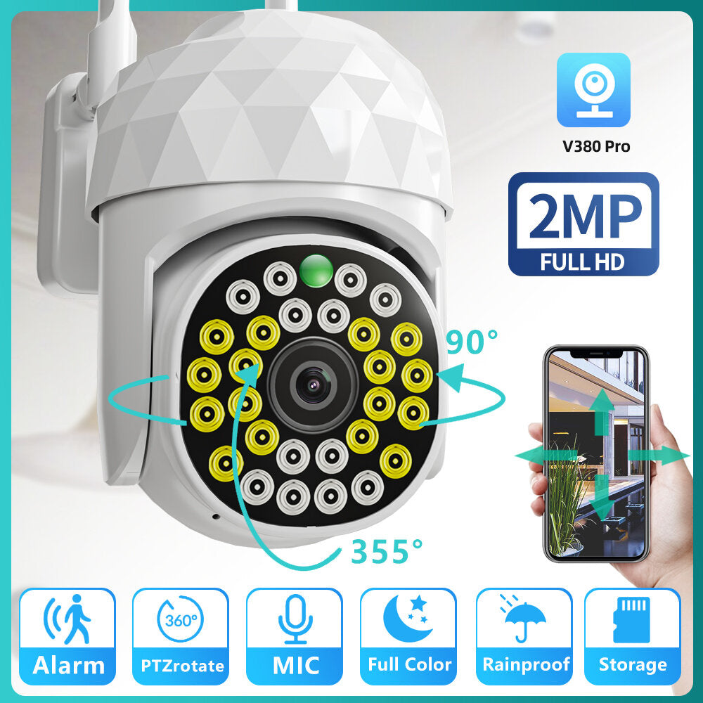 HD 2MP WiFi IP Camera - Waterproof, Infrared, Full Color Night Vision, 28 Lights Security Camera