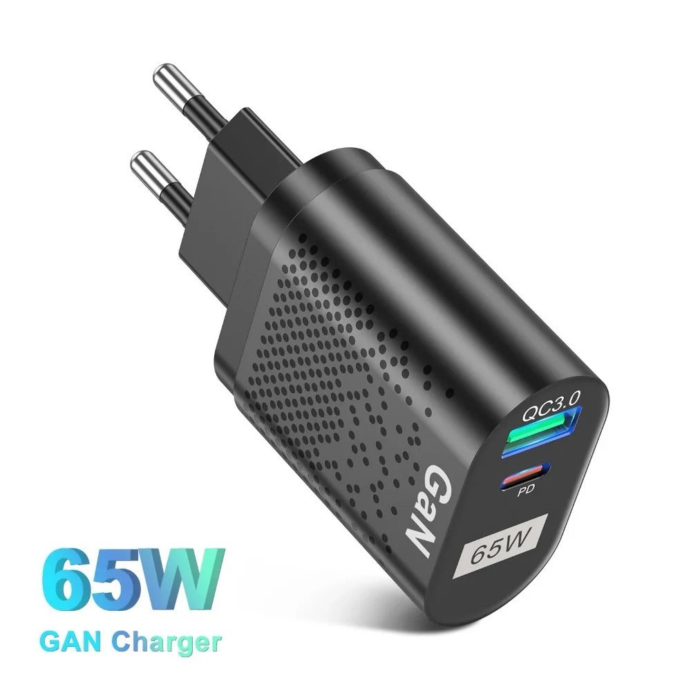 65 W GaN-Wandladegerät, 33 W USB-C PD PPS und USB-A QC3.0-Schnellladung für iPhone, iPad, Samsung, MacBook Air