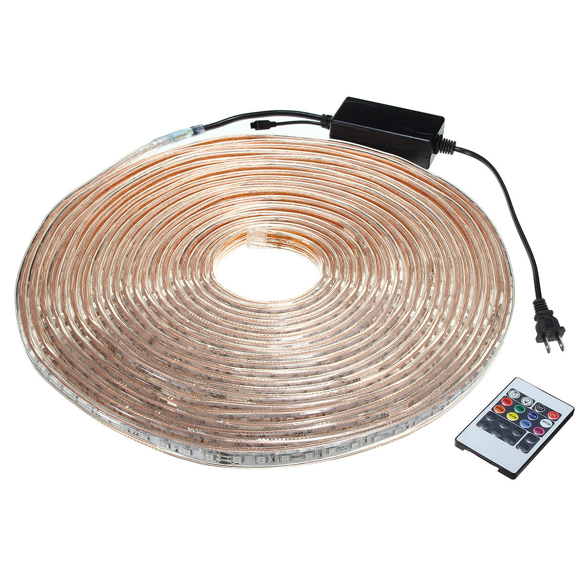 10/15M SMD5050 LED RGB Waterproof Outdoor Strip Light with Plug & Remote Control AC110V