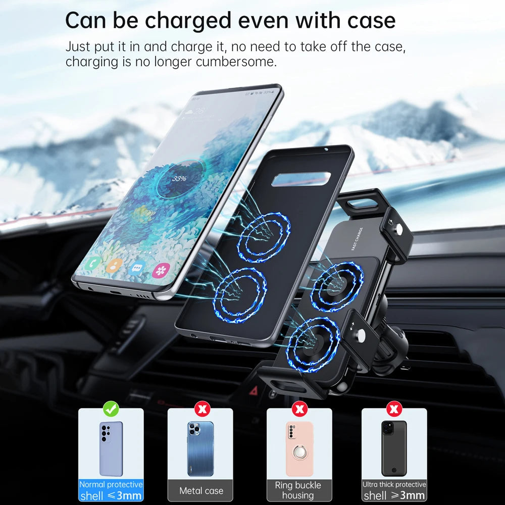 15W Fast Wireless Car Charger Mount for iPhone 15/14/13 and Samsung Galaxy Fold