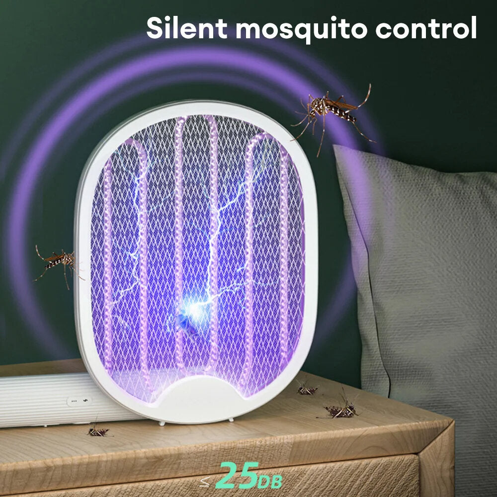 4-in-1 Foldable Electric Mosquito Swatter with UV Light, USB Rechargeable, 5W, Dual Safety Switch for Home & Outdoor Use