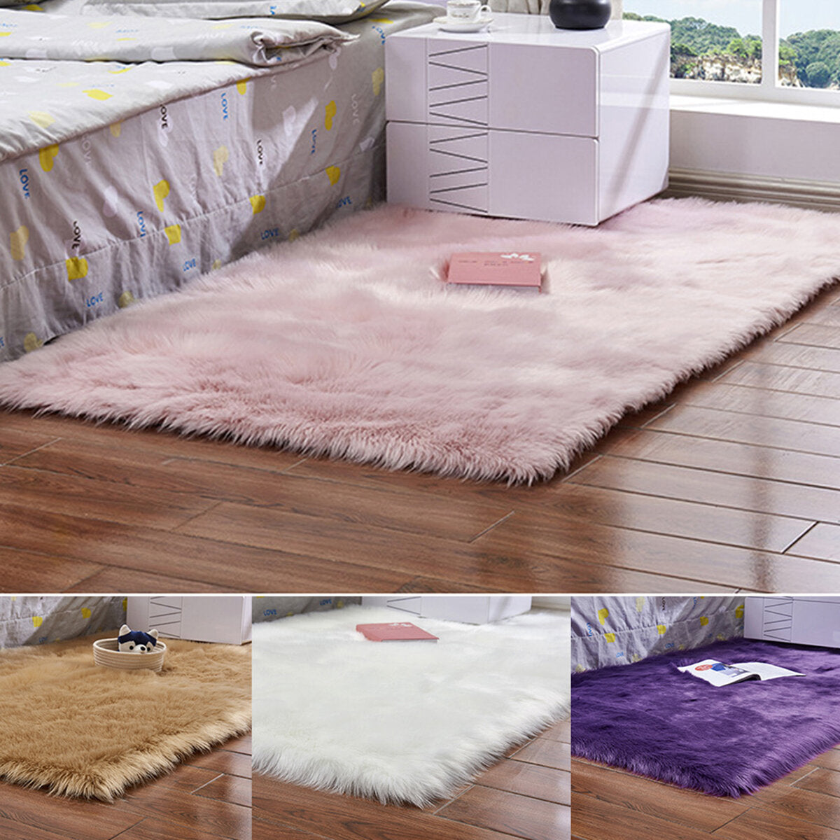 180x100 cm Plush Floor Rug - Polyester Acrylic Mat for Living Room, Children's Bedroom, Fluffy Carpet