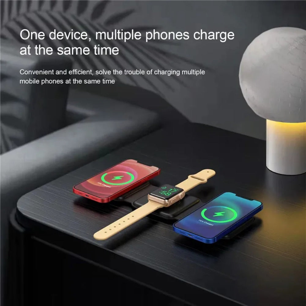 Foldable 100W 3-in-1 Magnetic Wireless Charger for iPhone, AirPods, and Apple Watch