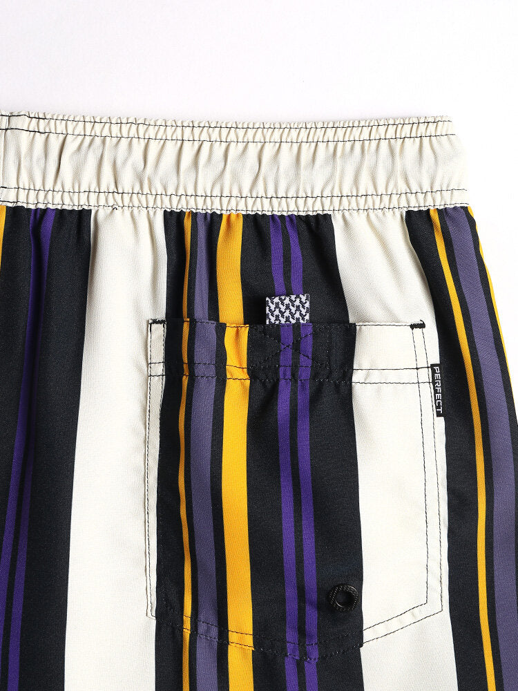 Schnelltrocknende Strandshorts für Herren mit mehrfarbigen Streifen und Kordelzug