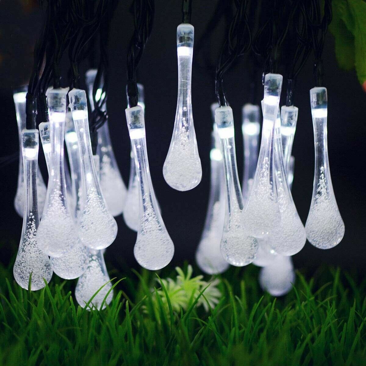 16.4FT 20 LED Solar Outdoor String Lights, 2 Modes Water Drop Fairy Lamps for Garden Christmas Decorations