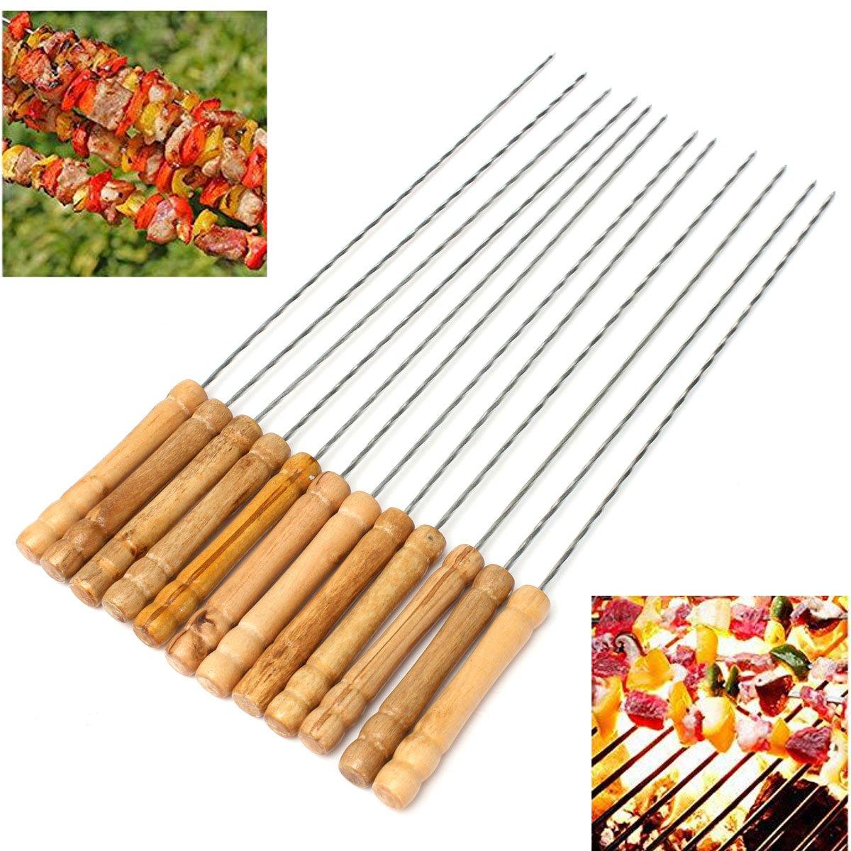 12X Stainless Steel BBQ Skewers 30cm - Metal Kebab Sticks, Barbecue Utensils, Needle Forks