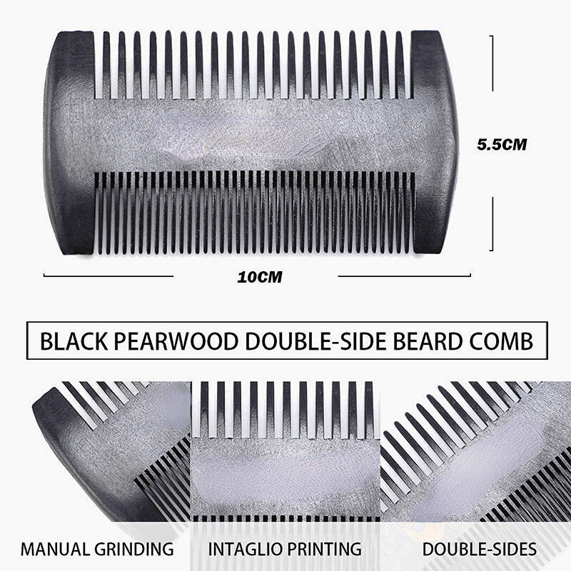 Pear Wood Beard Double Comb with PU Leather Bag - Anti-Static, Portable Beard Care for Men