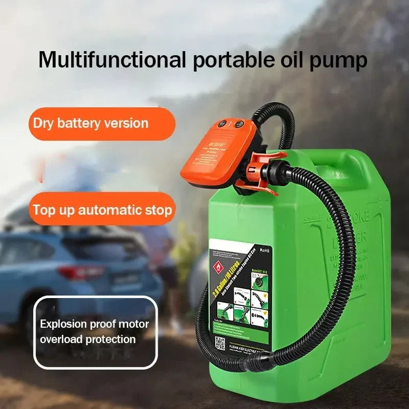 Portable 3V Fuel Transfer Pump, Auto-Stop, Battery Powered, 9.0LPM, 3 Adapters for Oil/Gas/Water