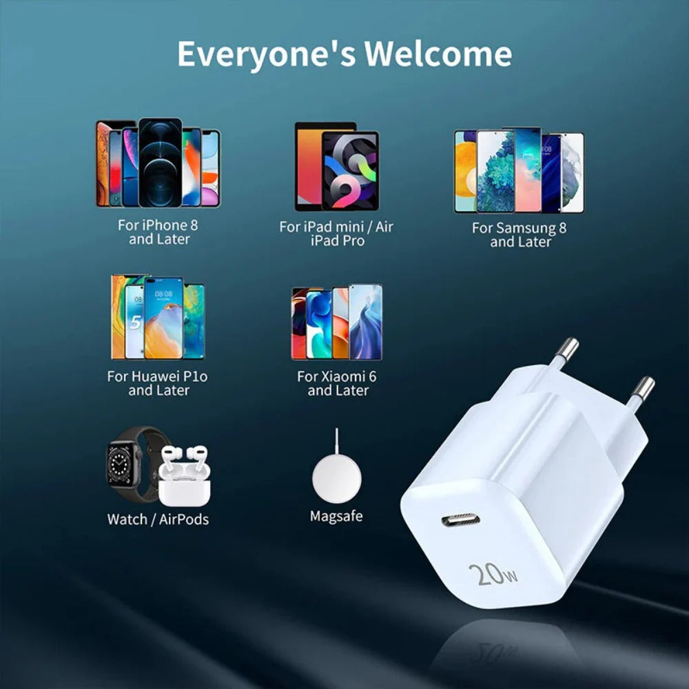 Fast USB PD Wall Charger EU Plug for iPhone 14 Pro Max, Huawei Mate50, Samsung S23