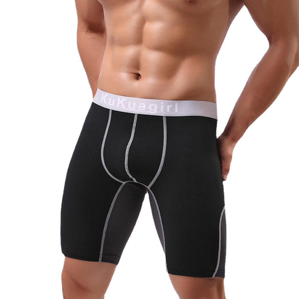 Men's Breathable Mesh Splice Elastic U Convex Pouch Fitness Sport Boxer Underwear