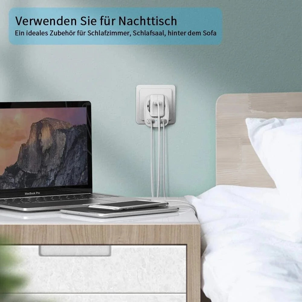 EU 3-in-1 4000W Steckdosenverlängerung mit Wechselstromsteckdose, 2 USB-Anschlüssen und Überlastschutz