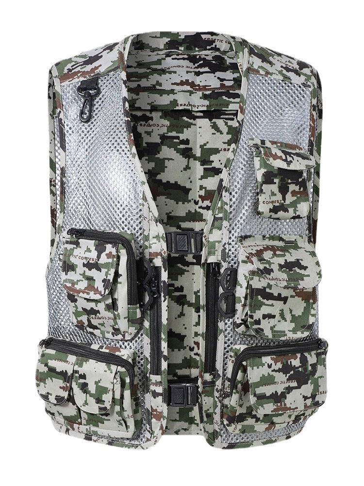 Herrenweste mit Mesh-Patchwork und Reißverschluss im Camping-Stil