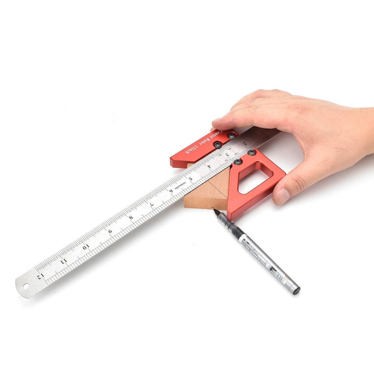 Precision Center Finder and 45-Degree V-Shaped Measuring Ruler Tool