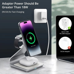 Magnetic 3-in-1 Wireless Charger for iPhone 15/14/13, Apple Watch, and AirPods Pro