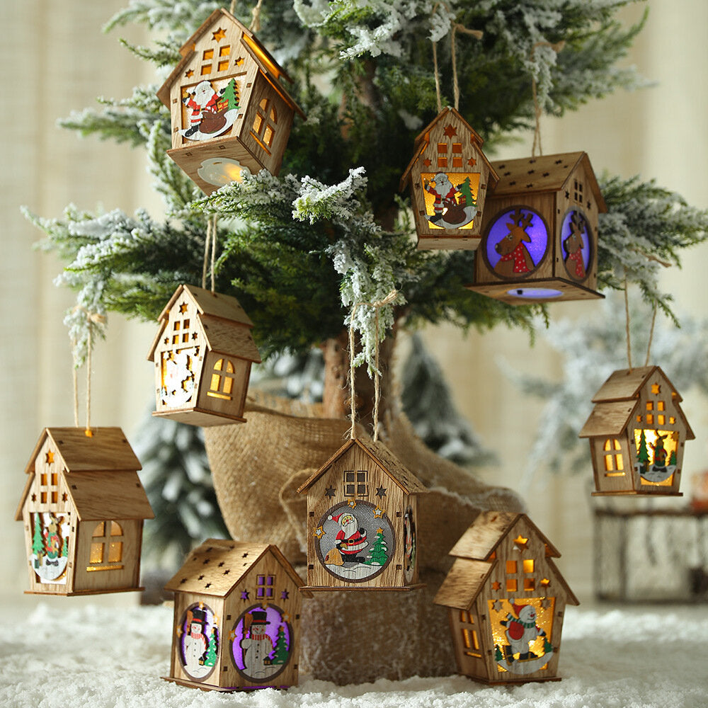 Christmas Lighted Wooden Cabin - Creative Assembly Small House Decoration with Luminous Colors