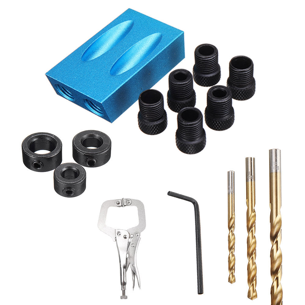 Drillpro Pocket Hole Screw Jig Dowel Drill Guide Woodworking Locator with Drill Bits Woodworking Clamp