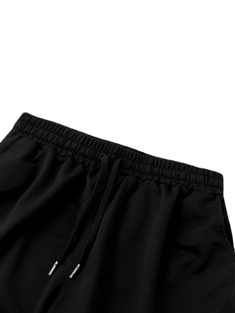 Men's Black Sport Shorts with Drawstring and Pockets