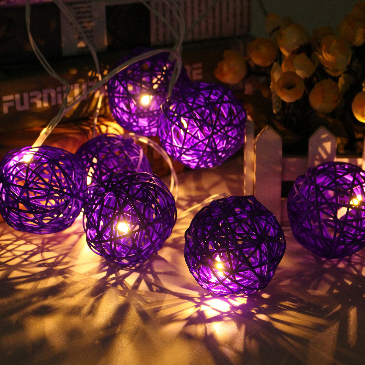 20 LED Rattan Ball String Lights - Colorful Fairy Lamps for Home, Garden, Wedding, Party, Xmas Decor