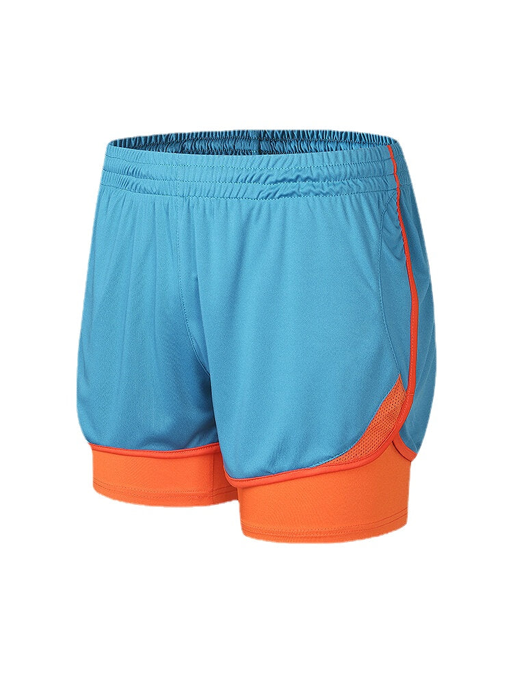 Zweifarbige Patchwork-Sporttrainingsshorts für Herren im Slim Fit, doppellagig, Strandshorts