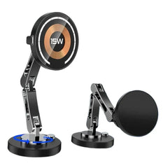 15W Magnetic Car Wireless Charger with 360 Degree Foldable Stand for iPhone & Samsung