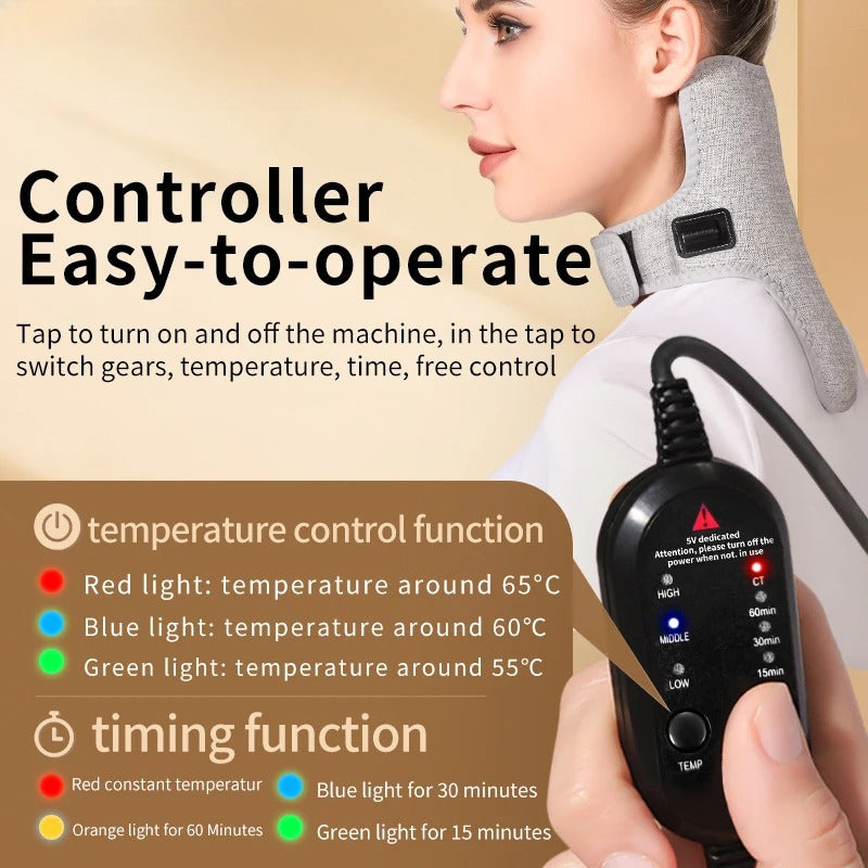 Red Light Therapy Neck Massager, Heated Vibration Wrap for Cervical Spine Pain Relief, Stiff Neck & Tension Support