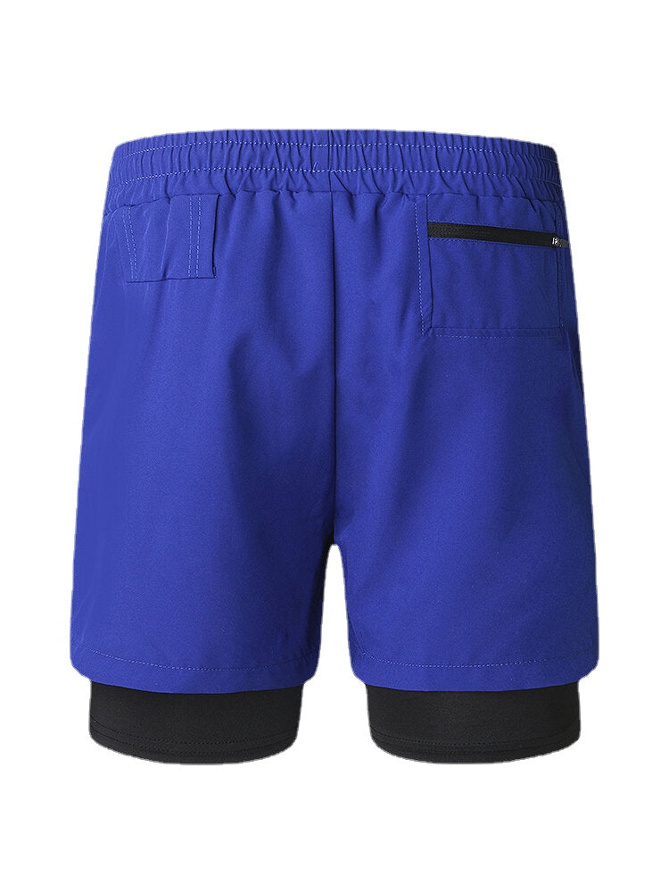 Men's Quick Dry Double Layered Sports Running Board Shorts - Solid Color, Stretch, Casual