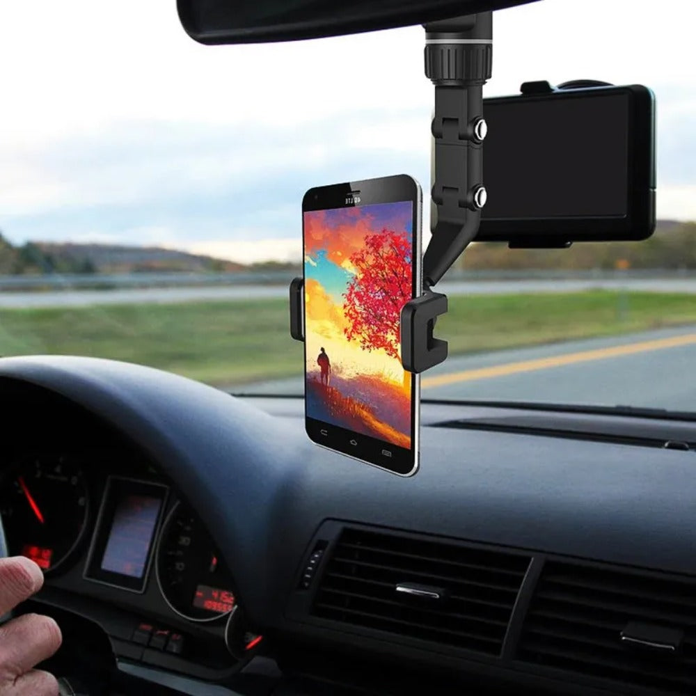 360 Degree Rotating Car Phone Holder - Rearview Mirror Clip Bracket for All Cell Phones