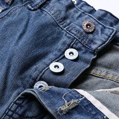 Men's Vintage Light Blue Slim Straight Button-Fly Jeans with Distressed Holes