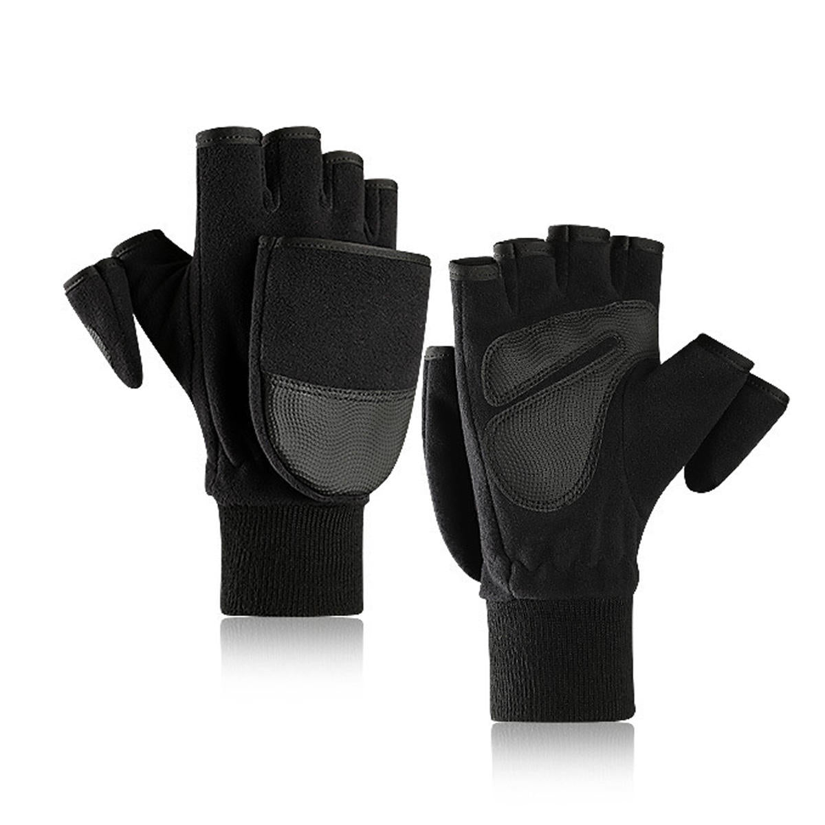 Warme Flip-Finger-Handschuhe aus Fleece für Herren – dicker Samt, fingerlos, Touchscreen, Winter-Motorradwärmer