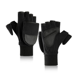 Men's Fleece Warm Flip Finger Gloves - Velvet Thick, Fingerless, Touch Screen, Winter Motorcycle Warmer