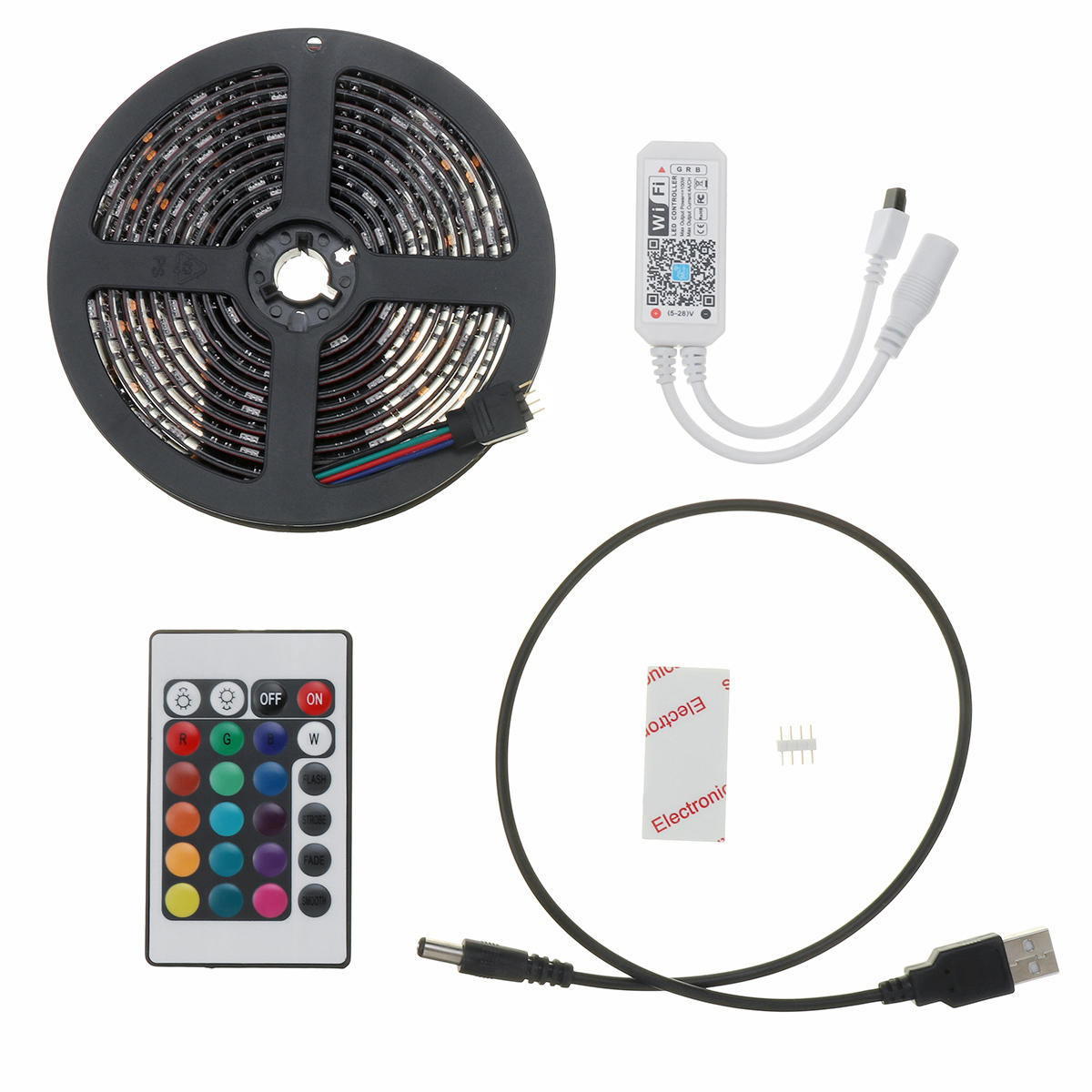 1M 2M 3M USB Waterproof IP65 RGB 5050 WiFi LED Strip Light Kit with 24-Key Remote Control DC5V