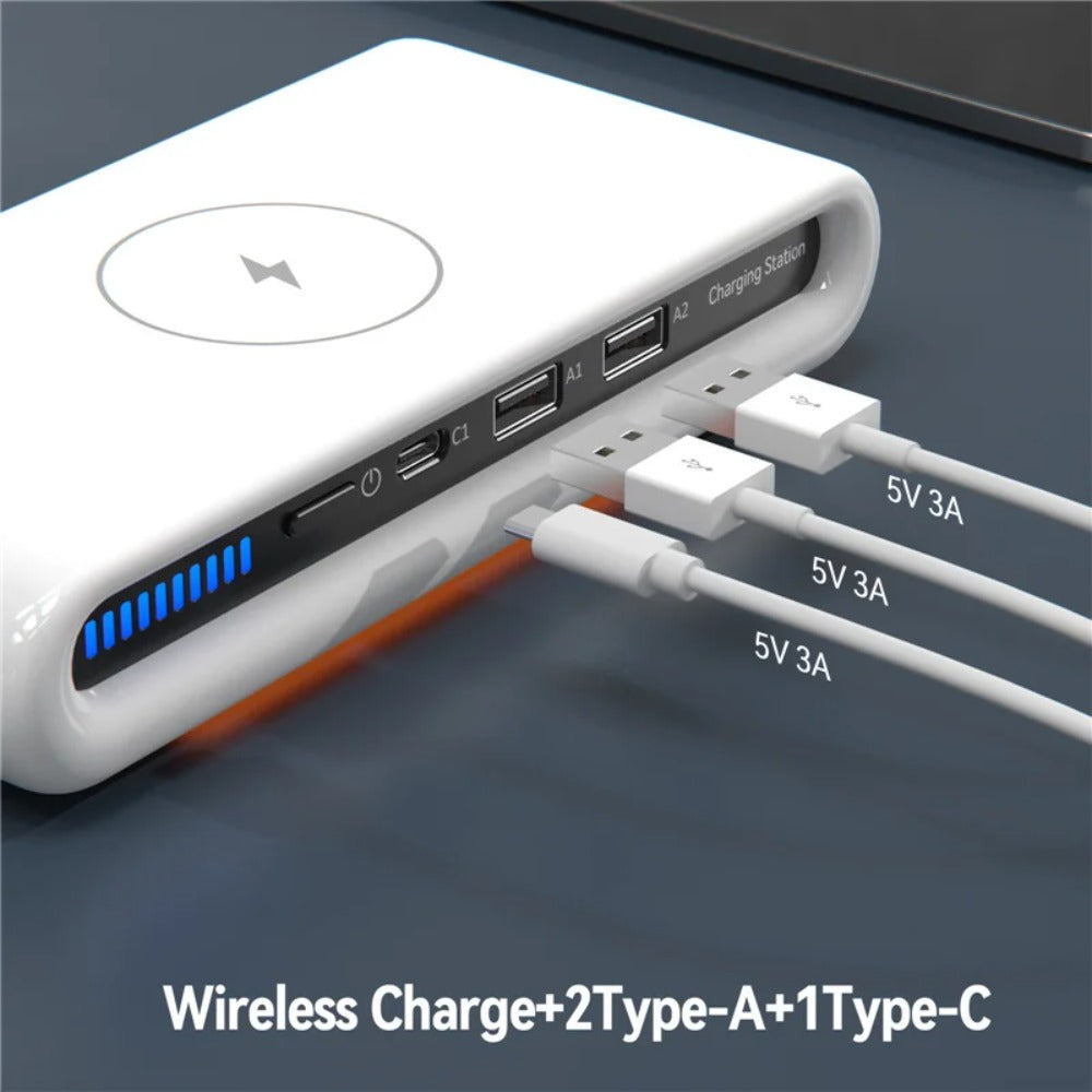 4-in-1 Wireless Charger Stand with LED Light, Type-C PD USB for iPhone, Samsung, Xiaomi Devices