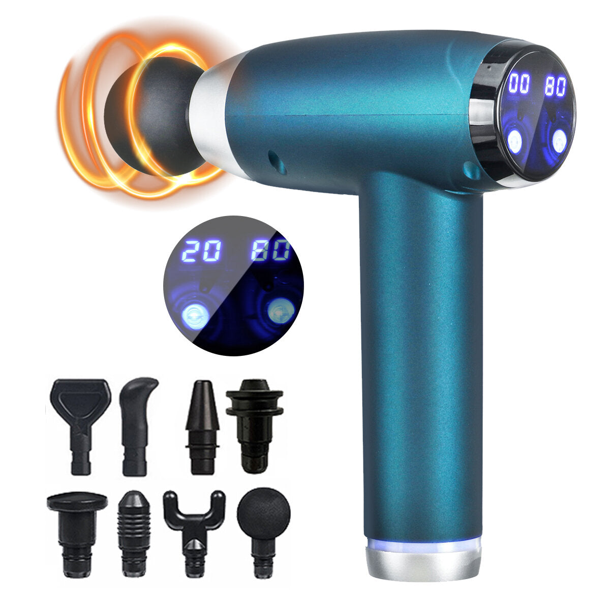 12V Matte LCD Percussion Massager, USB, 7200r/min, 20 Speed, 8 Heads, Muscle Relief & Sport Recovery