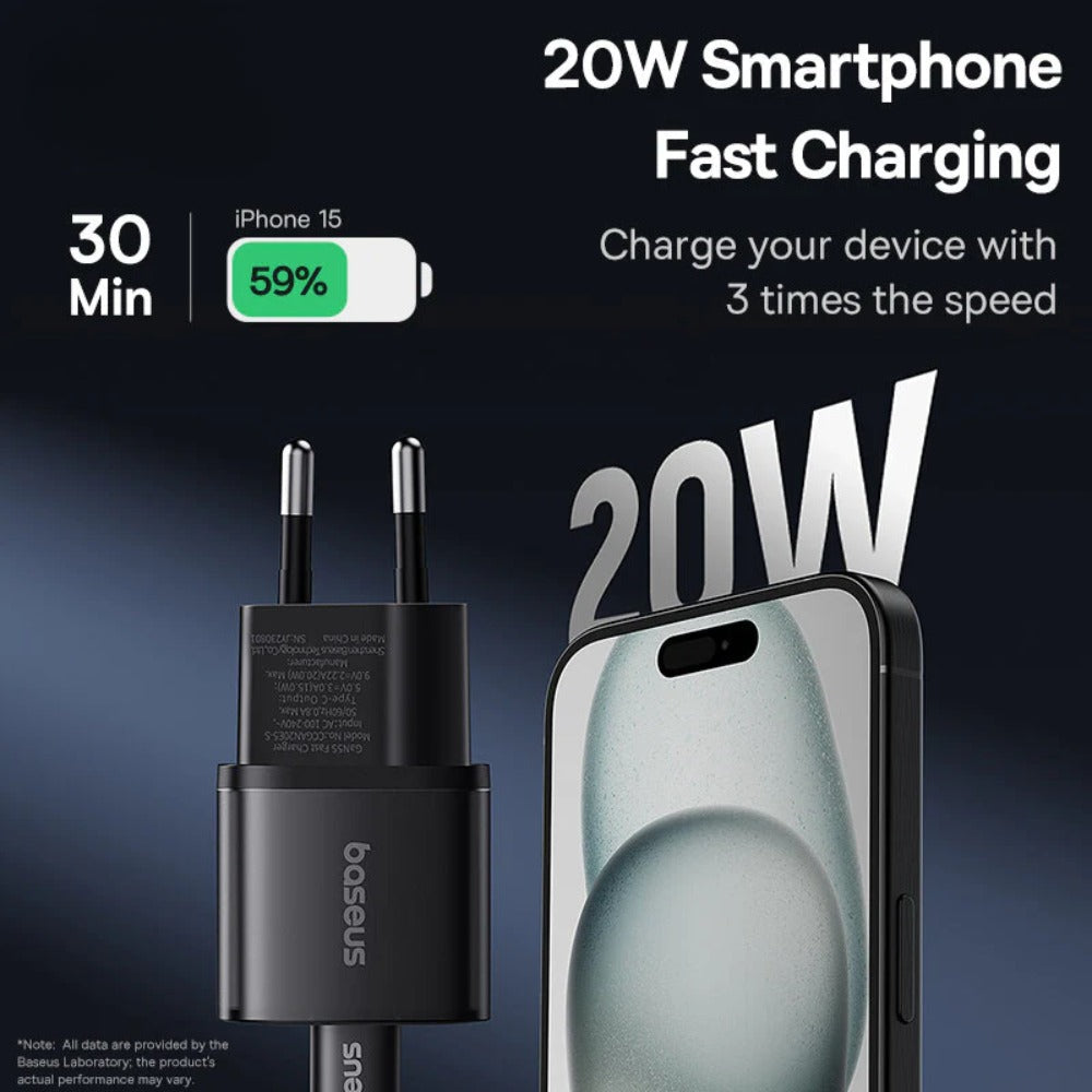 GaN5S 20W USB-C PD Charger, Fast Charging Adapter EU Plug for iPhone, Samsung, Huawei