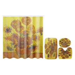 180x180cm Sunflower Shower Curtain Set - Waterproof Fabric with Toilet Lid Cover Mat