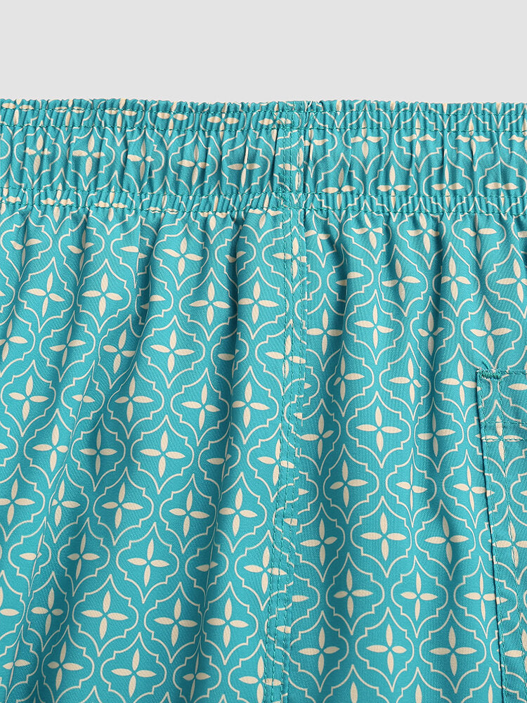 Leichte Boardshorts für Herren im Retro-Stil mit Patchwork-Print und Kordelzug