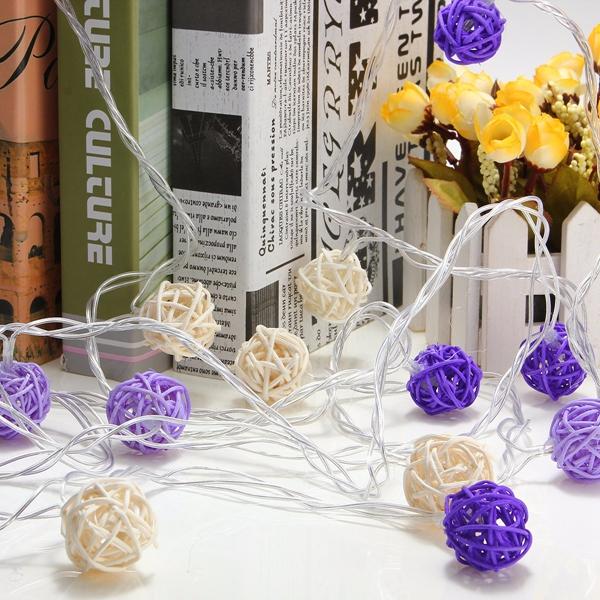 20 LED Rattan Ball String Lights for Home, Garden, Fairy Lamp, Xmas, Wedding, Party Decor