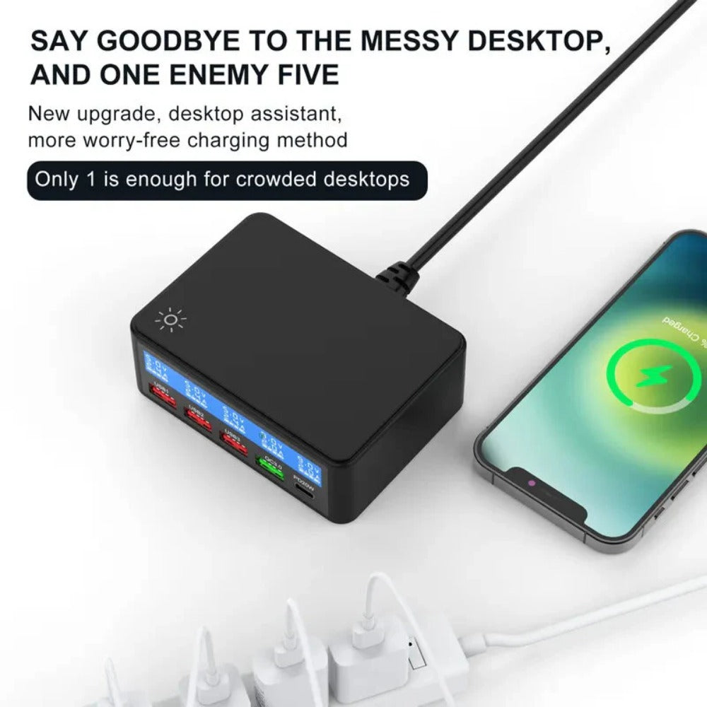 65W 5-Port USB PD Charger, Fast Charging Station for iPhone, Samsung, Huawei, Xiaomi