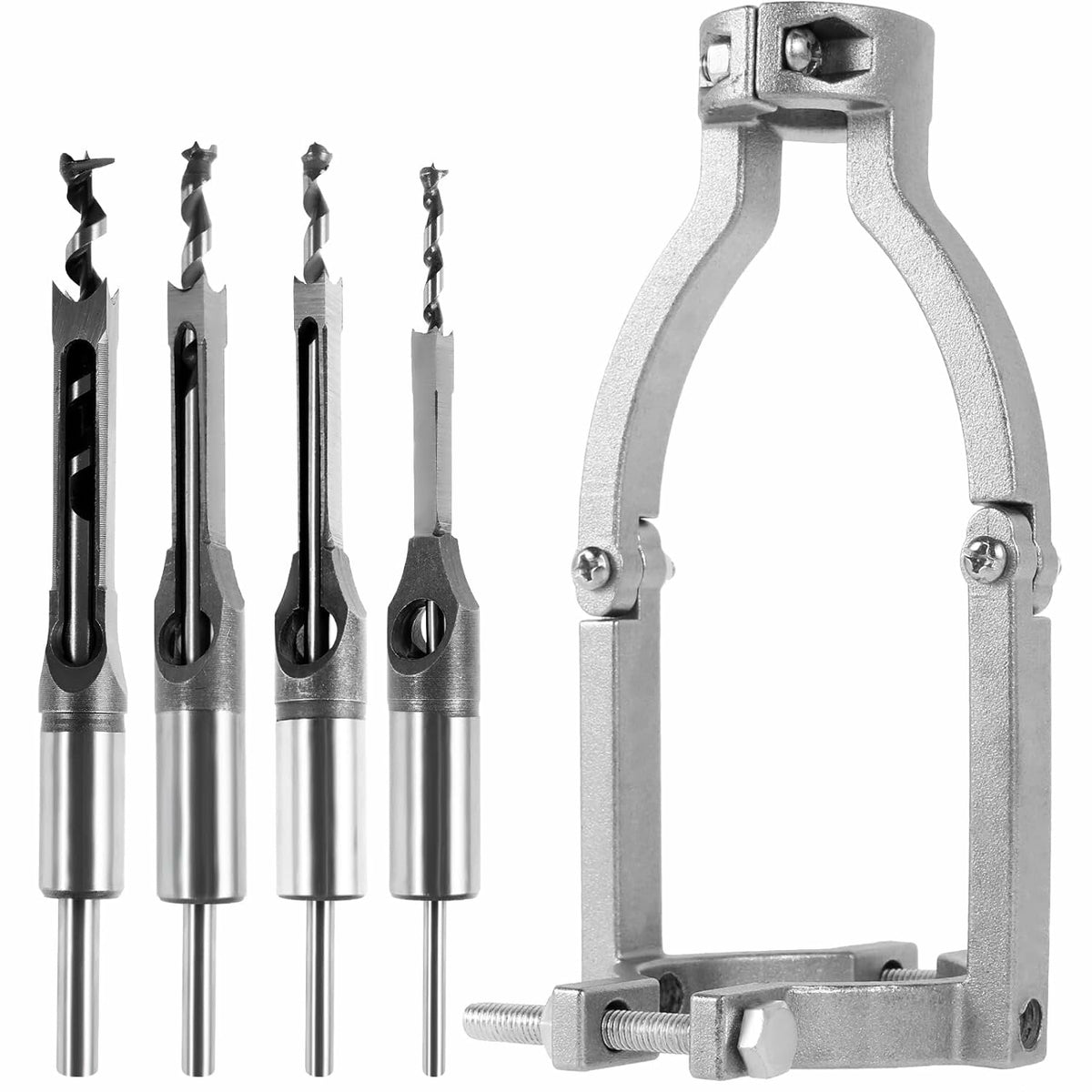 Square Hole Drill Bit Adapter Kit - 4 Carbide Bits & Fixing Bracket for Precise Woodworking