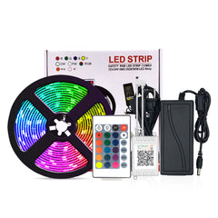 10M/15M Bluetooth RGB LED Strip Light, 32.81FT/49.21FT, Non-Waterproof, 2835, Flexible, 24-Key Remote, DC12V